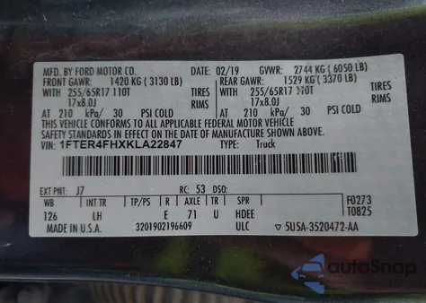 2019 Ford Ranger Xl z USA, uszkodzony, nr VIN 1FTER4FHXKLA22847